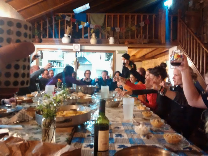 The parish refuge at Granon has a rule that they don't turn anyone away-- they feed and house pilgrims for whatever pilgrims can donate. In the summer, when there are lots of pilgrims, people sleep on the floor of the main church area- we got the loft since we were there in spring. When there are too many people to eat inside, they move the tables outside and have the communal meal out there. 