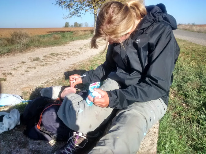 More blister doctoring on the side of the road. 