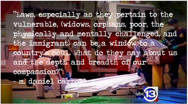 image from one of the worst immigration tragedies in recent years: 18 immigrants die in the back of a truck in Texas.